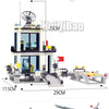 HUIQIBAO City Police Station Building Blocks Prison Truck Helicopter Boat with Policemen Construction Bricks Toys for Children