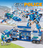 HUIQIBAO 700PCS 8in1 City Police Command Trucks Building Blocks Policeman Robot Car Helicopter Model Bricks Toys for Children