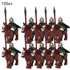 10 sets Kingdoms Castle King's Crown Knights Roman Solider Guard Army Figure With Bow & Horse building Block Set Children toys