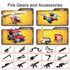 City Fire Station Ladder Truck Helicopter Car Rescue Boat Firefighter Figure Aircraft Model Moc Building Blocks Toy for Boy Gift