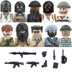 City Accessories MOC Modern Villain Gangster Figures Bazooka Building Block Soldier Mask Helmet Guns Military Weapon Bricks Toys