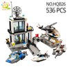 HUIQIBAO City Police Station Building Blocks Prison Truck Helicopter Boat with Policemen Construction Bricks Toys for Children