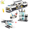 HUIQIBAO City Police Station Building Blocks Prison Truck Helicopter Boat with Policemen Construction Bricks Toys for Children