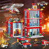 City Fire Station Ladder Truck Helicopter Car Rescue Boat Firefighter Figure Aircraft Model Moc Building Blocks Toy for Boy Gift