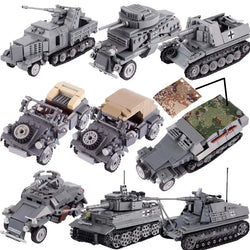 WW2 US German soldiers Figure vehicle Military Building Blocks Tank Armored Car Truck Gun Accessories Army Bricks Toy Kids M087