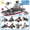 HUIQIBAO Military Ship 554pcs 8in1 Aircraft Cruiser Building Blocks Army Warship Plane Truck Bricks City Children Toys for Boy