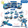 HUIQIBAO 700PCS 8in1 City Police Command Trucks Building Blocks Policeman Robot Car Helicopter Model Bricks Toys for Children