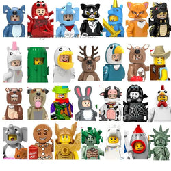 Single Cartoon Animal Otter Sika Dragon Deer Unicorn Rabbit Girl Brick Figures Head Accessories Building Blocks toys