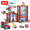 City Fire Station Ladder Truck Helicopter Car Rescue Boat Firefighter Figure Aircraft Model Moc Building Blocks Toy for Boy Gift