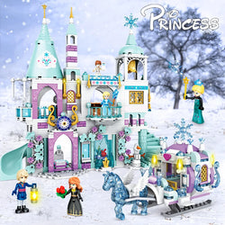 Friends Princess Luxury Ice Castles Playground House Movies Winter Snow Horse Figures Building Blocks Set Toy For Girls Diy Gift