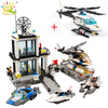 HUIQIBAO City Police Station Building Blocks Prison Truck Helicopter Boat with Policemen Construction Bricks Toys for Children